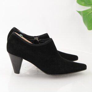Aquatalia Womens Boots Size 5.5 Waterproof Black Suede Pointed Booties Cone Heel